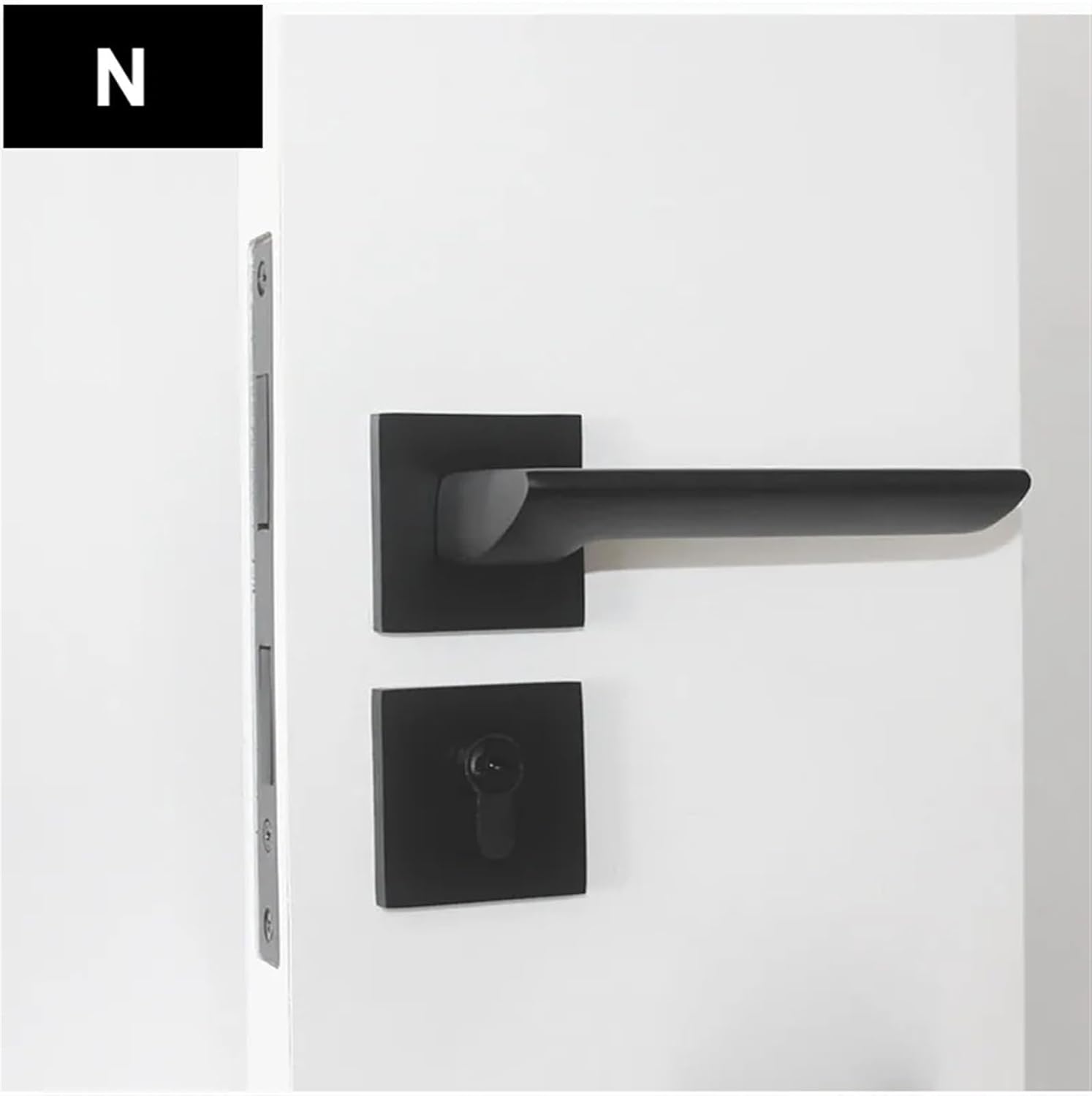 Indoor Wooden Door Split Handle Lock Black Aluminum Alloy Black Wooden Door Lock Square Handle 1Pcs(N)