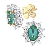 Naava Women's 18 ct Yellow Gold Cluster Earrings, Diamond and Emerald, Round Brilliant, 0.50ct