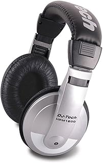 DJ Tech HPM1200 Multi-Purpose Headphones with 100-18kHz Ultra-Wide Frequency Response and 1/8" TRS Stereo Jack Plus 1/4" TRS Adaptor, 32 Ohms Impedance