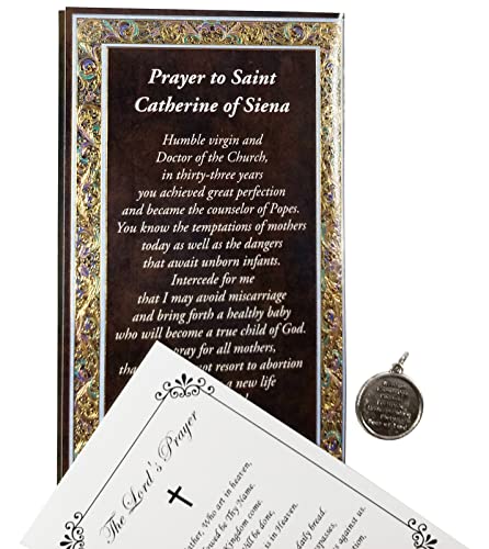 Saint Catherine Of Siena Medal Necklace with Confirmation Dove Charm | St Catherine Of Siena Pendant Jewelry,Holy Spirit Dove Pendant, Lord's Prayer Card | Catholic Patron Saint Of Italy Themed Set3