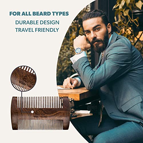 Beard Comb For Men, Wooden Natural Sandalwood, Fine Dual Action Teeth Beard Comb, Handmade Premium Sandal Wood, Fine & Coarse Tooth Perfect For Balms And Oils, Includes Pu Leather Case, Pocket Size #TOP6