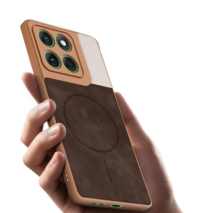Image of Bintage CASE Mac Safe Design Hard Light Weight Back Case | Soft Border Camera Protect | Dual PU Leather Finish Back Cover Compatible for Motorola Edge 60 Pro 5G - White & Cherry Brown