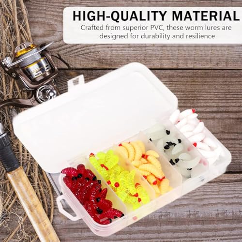 Image of Proberos Fishing Lures, 125 Pcs Fishing Soft Plastic Lures, Fishing Lures Kit with Portable Box & 5-Color Worms Lures & 1 Inch Soft PVC Realistic Maggot Fishing Baits