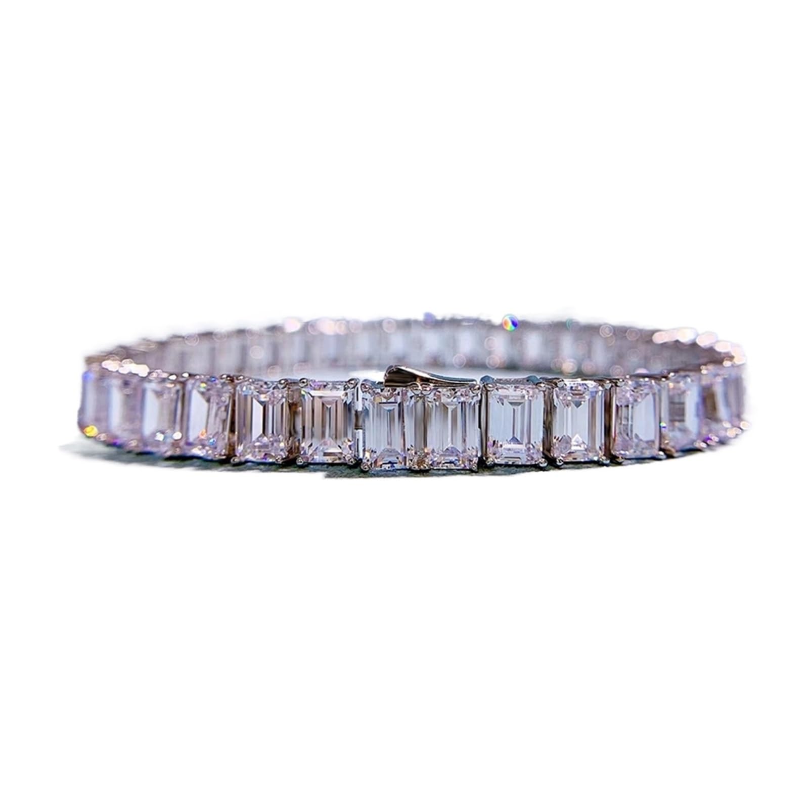 LYGBAOFUL Pulsera Braceletlovers Brazalete De Diamantes De Talla Esmeralda Pulseras De Boda De Plata De Ley 925 Real para Mujer Regalo De Joyería De Fiesta De Promesa (17 Cm)