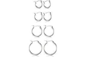 Elegant 4 Pairs Stainless Steel Round Hoop Earrings for Women