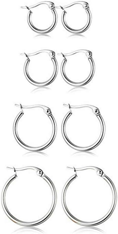 4 Pairs Stainless Steel Round Hoop Cute Huggie Earrings For Women Small Hoop Earring Set(10mm,15mm,20mm,25mm)