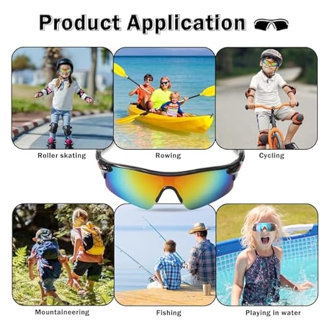 Kids Sunglasses Youth Baseball Sun Glasses for 5-12 Boys Girls, UV400 Protection Sports Sunglasses for Baseball Fishing Running Cycling Golf Driving Trekking (2PCS)