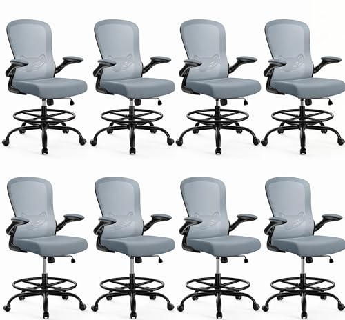 Image of ErGear Drafting Chair,Tall Office Chair with Flip-Up Armrests, High Desk Chair Adjustable Height and Adjustable Footrest Ring, Ergonomic Standing Desk Chair with Lumbar Support, Blue,8 Pack