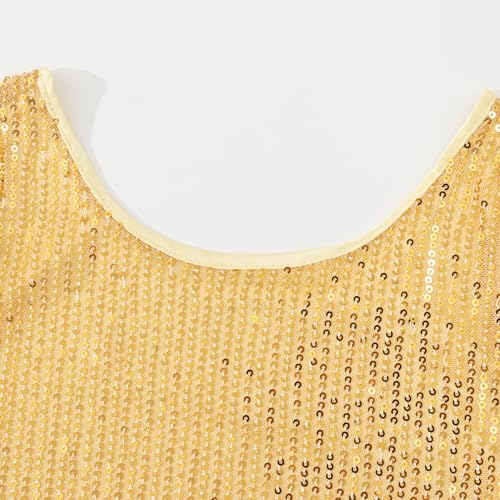 Image of Noomelfish Girls Sequin Tank Tops Sparkly Glitter Dance Sleeveless Shirt (5-12 Years)