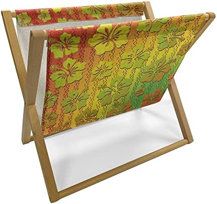 Ambesonne Rasta Magazine and Book Holder, Hibiscus Exotic Jamaican Island Flower with Zig Zag Lines Print, Floor Rack Organizer for Office Home and School, 22″x19″, Pale Green Marigold