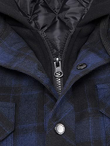 Image of ZENTHACE Men's Quilted Lined Hooded Plaid Jacket,Zipper & Snap Closure