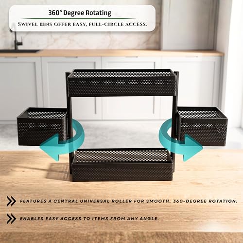 Image of flymore 4-Basket Rotating Makeup Organizer & Multi-Purpose Storage Rack - Metal Mesh Vanity Organizer for Cosmetics, Kitchen Spice Rack, Office Desktop Supplies & Kids Toy Storage - Matte Black