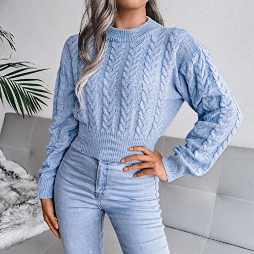 Women's Crewneck Sweater Chunky Long Sleeve Knit Pullover Sweater Fashion Teen Girls Y2K Cropped Sweater Tunic Tops2