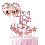 ❥25 Stücke Roségold Kuchendeko Set: Enthält 1 Silberner Burgkuchen-Zylinder(einschließlich Kuchenstift),2 Stücke Glitzer Topper zum 18. Geburtstag,2 Stücke Konfetti Luftballon Topper,10 Stücke Roségold Sternformaufsätze Topper + 10 Stücke Roségold Herzformaufsätze Topper.25 Stücke Glitzer Topper Geburtstag,eine große Menge Topper kann Ihre dekorativen Bedürfnisse sehr befriedigen.