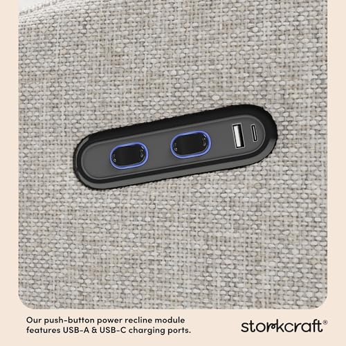 Image of Storkcraft Santa Monica Power Recliner Swivel Glider (Dune Basketweave) - Effortless Electronic Power Recline, USB-A & USB-C Charger