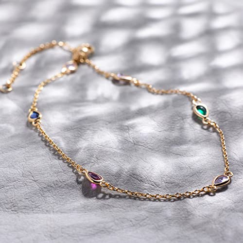 Image of MTMY Gold Anklets for Women 14K Gold Plated Tiny Bead Anklet Colorful Tassel Foot Chain Dainty Adjustable Cute Summer Beach Boho Anklets Jewelry Gift