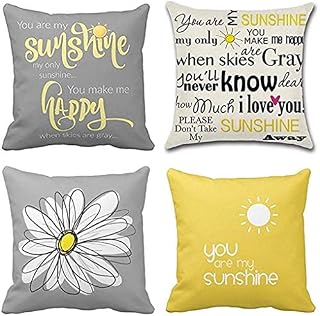 TOMMO Set of 4 Cushion Covers 45 x 45cm You are My Sunshine Yellow Gray with Chevron Words Decorative Throw Pillow Covers Home Decor Square cushion covers 18x18 Inches