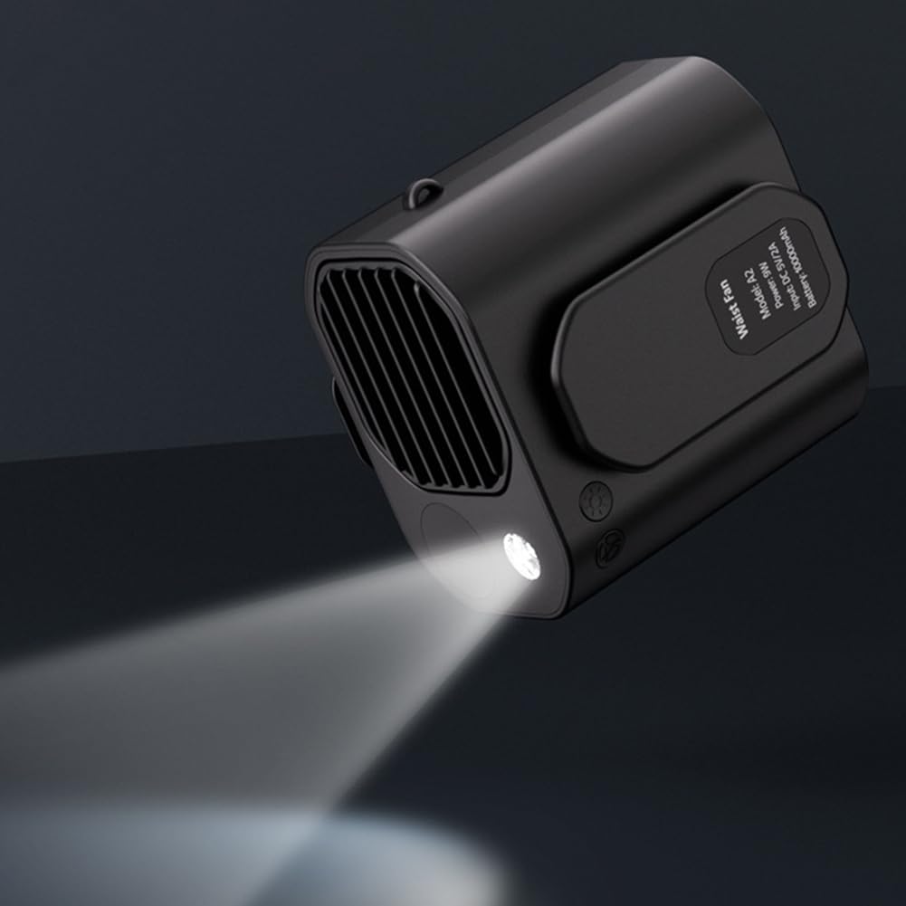 Ventilador con clip para la cintura, ventilador personal para colgar, ventilador multifunción con banco de energía, pantalla LED, ventilador con clip para cinturón para jardinería al
