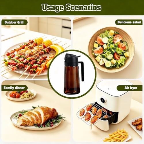 Image of 2 in 1 Oil Sprayer, Oil Sprayer for Kitchen Cooking, 470ml Oil Spray Bottle for Home (Brown+Black)
