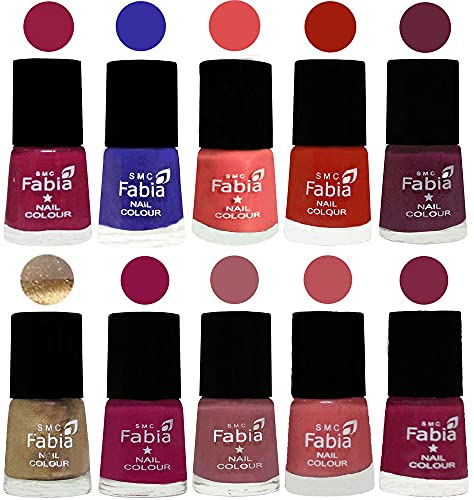 Image of SMC Fabia ALL IN ONE (PACK OF 10), Long Lasting Glossy Nail Polish, 6 ml Each, All Vibrant Colours,01746