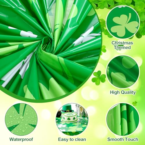 Image of Hahafelt 3 Pcs St Patricks Day Plastic Round Tablecloth 84 Inch Green Shamrock Disposable Table Cover Irish Lucky Clover Circular Table Cloth for St Patricks Day Picnic Birthday Party Decoration