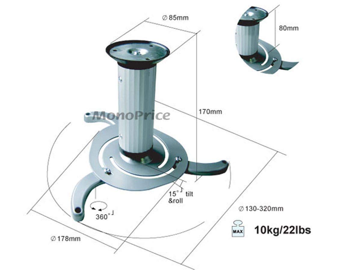 Monoprice 103009 Ceiling Bracket for Projector - Silver