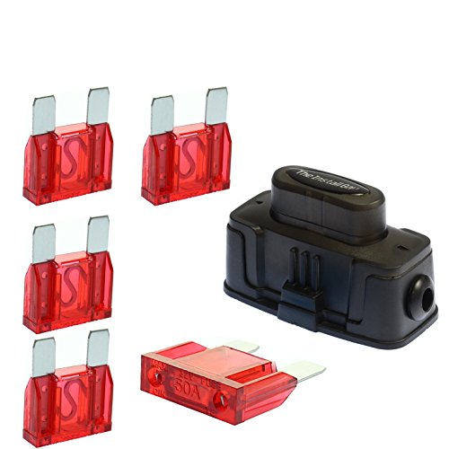 Install Bay Maxi Inline Fuse Holder Fuseholder 4 6 8 Gauge (5 Pack 50 AMP FUSES)