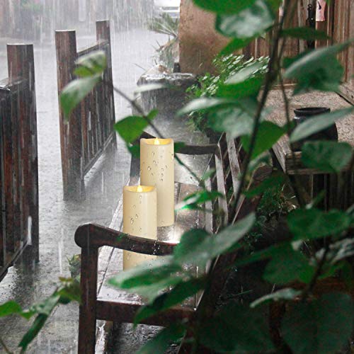 Image of CANDLE CHOICE Large Waterproof Outdoor Battery Operated Flameless Candles with Timer Realistic Flickering Plastic Electric LED Pillars for Lantern Garden Yard Halloween Christmas Decorations 4x10 2PCS