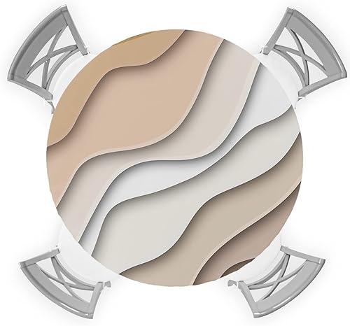 Mantel redondo ajustable geométrico degradado, impermeable, estético, beige, marrón, degradado, abstracto, elástico, lavable, a prueba de aceite,