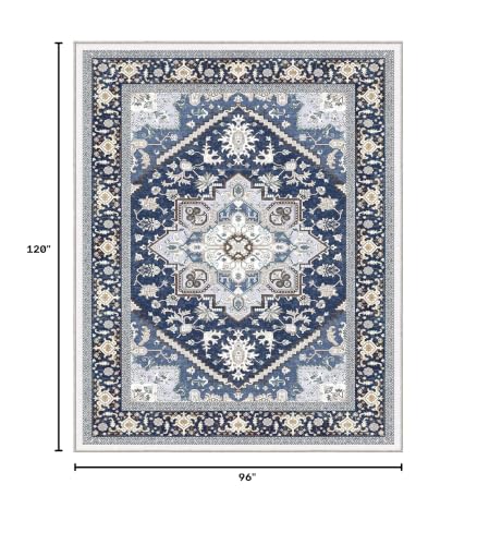 Image of OPPODREAM Soft Area Rugs 8x10, Persian-Inspired Washable Rug, Blue & Gold
