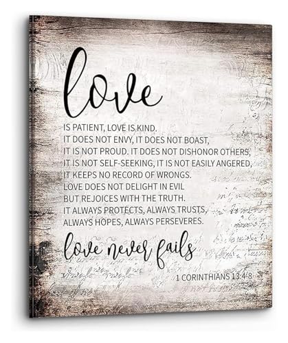 1 Corinthians 13:4-8 Love Is Patient Love Is Kind Scripture Wall-Art Christian for Home Bathroom Room Office Decor(Framed,12x18i