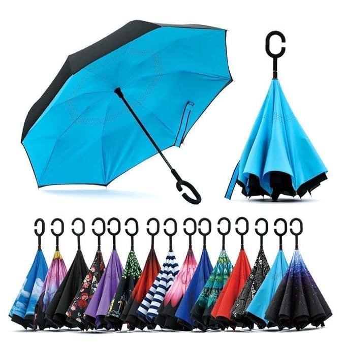 Stylish Double Layer Inverted Umbrella with C-Shaped Handle | Reversible Windproof Large Size Umbrella with UV Protection for Car, Travel & Outdoor Use | Men & Women (Multi Color)-picture-34