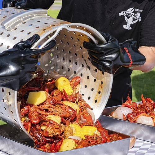 Image of OuterMust 60 Qt. Seafood Boil Pot and Burner Kit Seafood Boiling Pot with Basket, 110,000 BTU Aluminum Crab Boil Burner with 10 PSI Regulator for Cooking Crayfish, Shrimp
