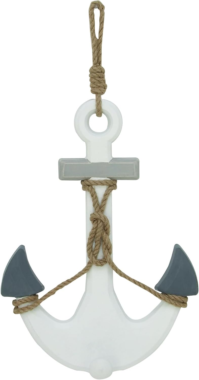 Deco 79 Wooden Anchor Home Wall Decor Wall Sculpture with Hanging Rope, Wall Art 12" x 1" x 23", White