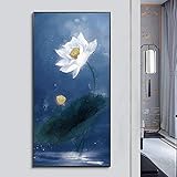 Tangjuestj Large Traditional Chinese Painting Hand Painted Lotus at Night Painting Wall Art Landscap