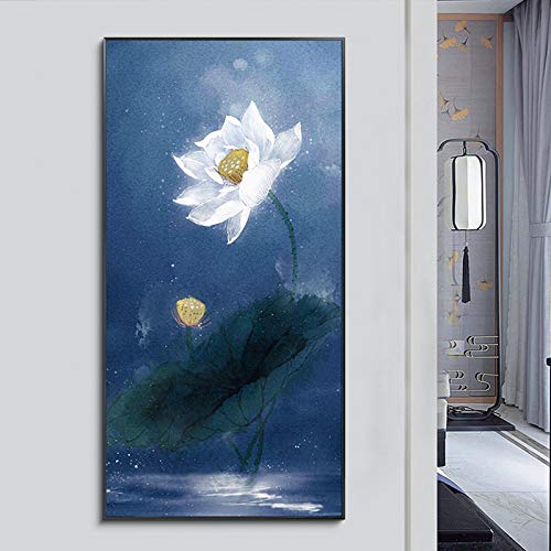Tangjuestj Large Traditional Chinese Painting Hand Painted Lotus At Night Painting Wall Art Landscape Oil Painting For Living Room Chinese Architecture Villa, 150X300Cm(60X120In) #TOP1