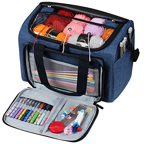 Coopay Sac à Tricoter,Sac de Rangement pour Fil à Tricoter Grande Capacité,Sac pour Crochet Laine, Aiguilles à Tricoter et d'autres Accessoires - Bleu Sac...