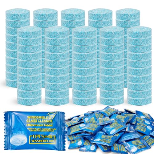 100 Pièces Pastille Lave Glace pour Pare-Brise Auto, Liquide Lave Glace Voiture Convient aux tablettes de nettoyage pour vitres, fenêtres et carrelages(Emballées Individuellement)