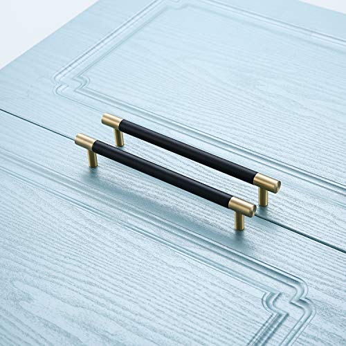Bar Cabinet Handle Knob Pull Brushed Satin Gold/Brass Finish With Electroplated Matte Black 8.5" (7.5" Hole Center) For Kitchen Cabinet Hardware/Dresser Drawer Handles #TOP3
