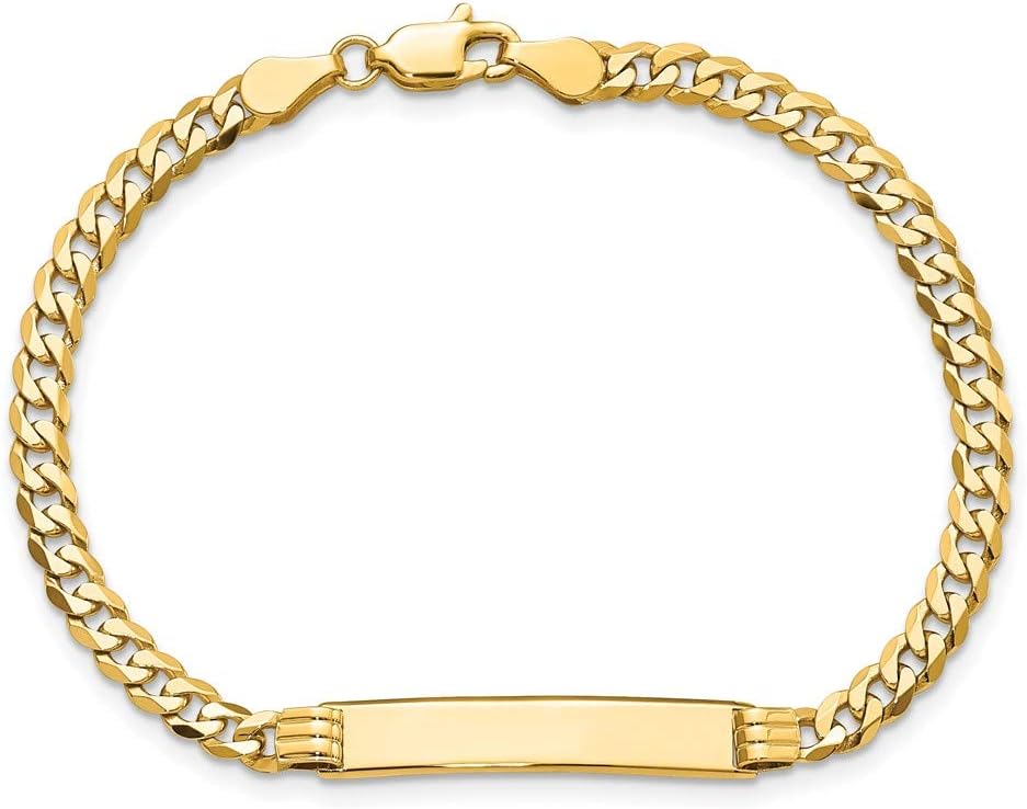 Engravable Personalized Custom 14K Yellow Gold Curb Link ID Bracelet For Men or Women Length 7 inches Width 5 mm