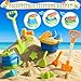 HUITEM Beach Sand Toys for Kids with 20 in Long Beach Shovels, 2 Collapsible Bucket, Sand Castle Building Kit, Sand Molds, Mesh Bag, Travel Sandbox Toys Beach Essentials for Kids Age 3-10