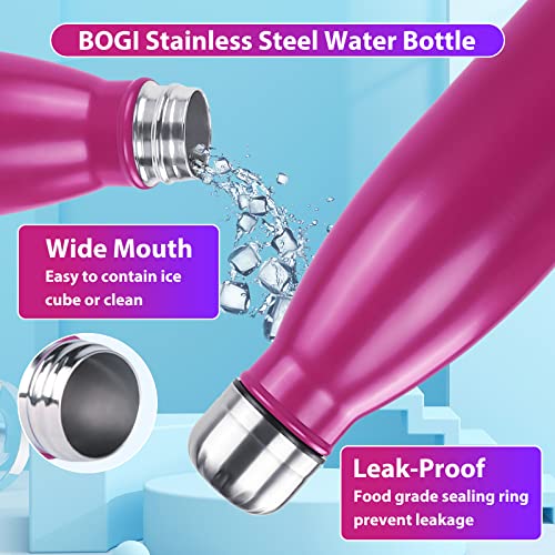 Bogi 17Oz Insulated Water Bottle Double Wall Vacuum Stainless Steel Water Bottles, Leak Proof Metal Sports Water Bottle Keeps Drink Hot And Cold - Perfect For Outdoor Sports Camping Biking (Hot Pink) #TOP4