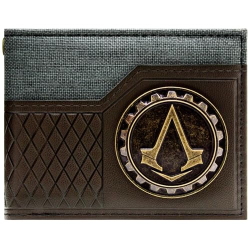 Lineage Assassin's Syndicate Creed Révolution Emblème D'engrenage Portefeuille/Porte-Monnaie Bi-Fold ID & Cartes, Marron