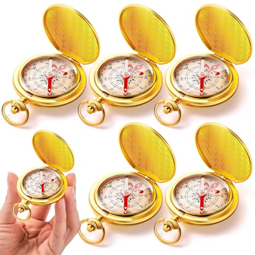 Ferreve 6 Pcs Pocket Compass for Kids Camping Survival Compass for Hiking Gift Glow in The Dark Military Compass Bulk for Hiking Hunting Climbing Camping Party Favor Supplies