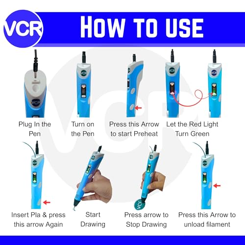 Image of VCR Pink 3D Pen with USB Power | Pack of 3 x 3 Meters + Pack of 10 x 5 Meters in Length | Filament for 3D Pen - Adjustable Temperature for 1.75mm PLA - Perfect Pen for DIY Craft