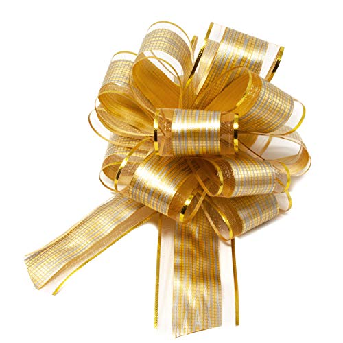 Oblique Unique® Geschenk Schleife mit Geschenkband Glänzend für Geschenke Tüten Zuckertüten Weihnachten zum Basteln Dekorieren Verzieren (Gold)