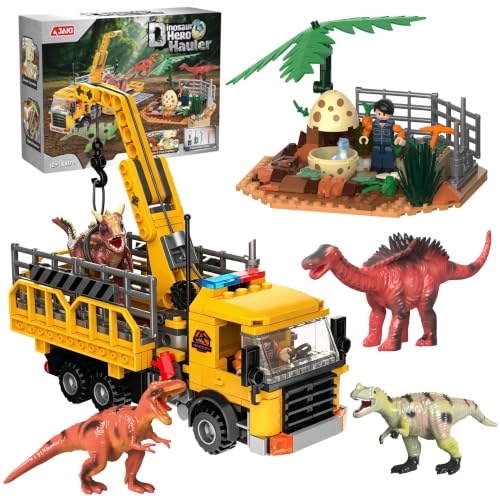 BlockverseXion Dinosaur Rescue Transport Truck and Jungle Excavation Scene Building Set Toy, Dinosaur Park World Adventure Role Play Mission, Pretend Play Birthday or Any-Time Gift Idea