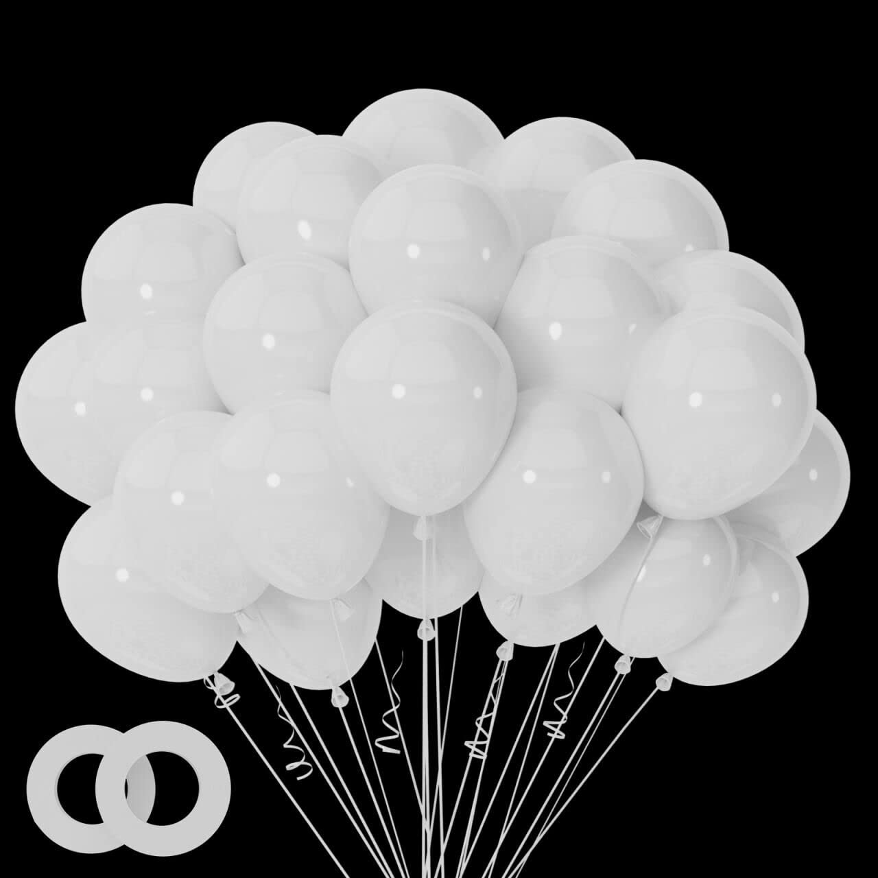 100pcs White Balloons, 12 inch White Party Latex Balloons Helium Quality for Birthday Baby Shower Wedding Anniversary Party Decoration(With 2 White Ribbons)
