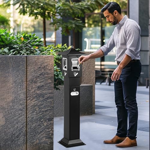 Image of Commercial Trash Disposal Receptacle, Outdoor Trash Can with Removable Inner Bucket, Metal Ash Bin for Home Offices Restaurants Bars Convenience Stores