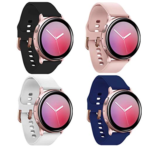 PROSRAT Galaxy Active 2 Watch Bands with Rose Gold Buckle,4-Pack Sports Wristband for Galaxy Watch Active/Active2 40mm/44mm,Galaxy Watch 42mm for Women Gift (Black/White/Navy Blue/Rose Pink, Small)